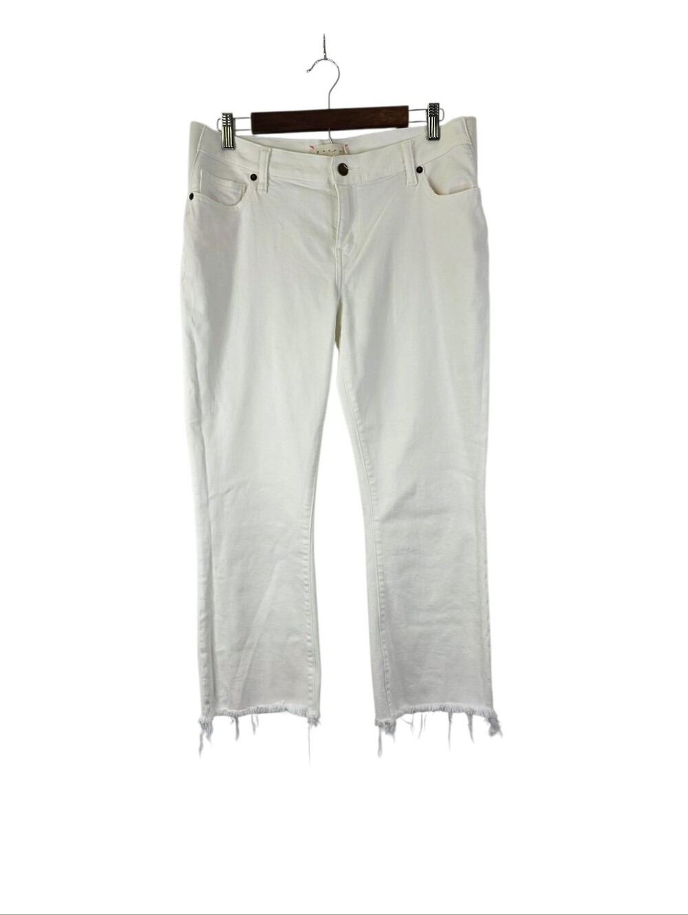 Hatch Maternity Size 29 Off White Denim Crop Jeans Frayed Raw Hem Side‎ Stretch